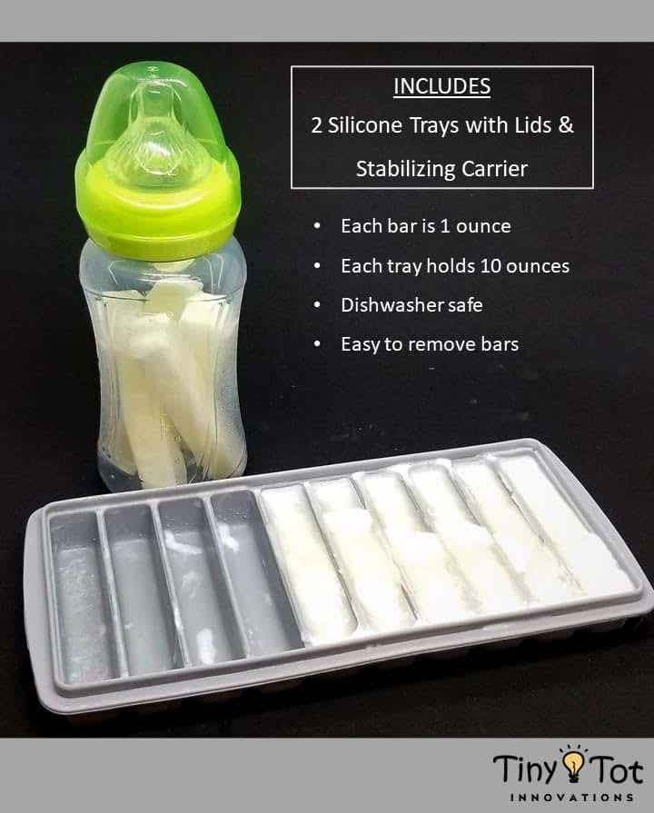 Tiny Tot Innovations Breast Milk Freezer Tray Set with Carrier, 10-1-Oz Bars, 2 Lids