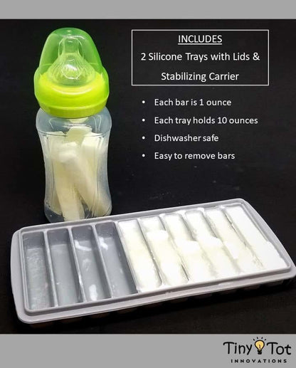 Tiny Tot Innovations Breast Milk Freezer Tray Set with Carrier, 10-1-Oz Bars, 2 Lids