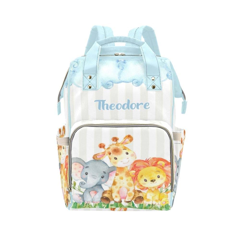 NZOOHY Personalized Diaper Bag,White Cloud Meadow Animal Custom Name Shower Gift Diaper Backpack Baby Boys Girl Nappy