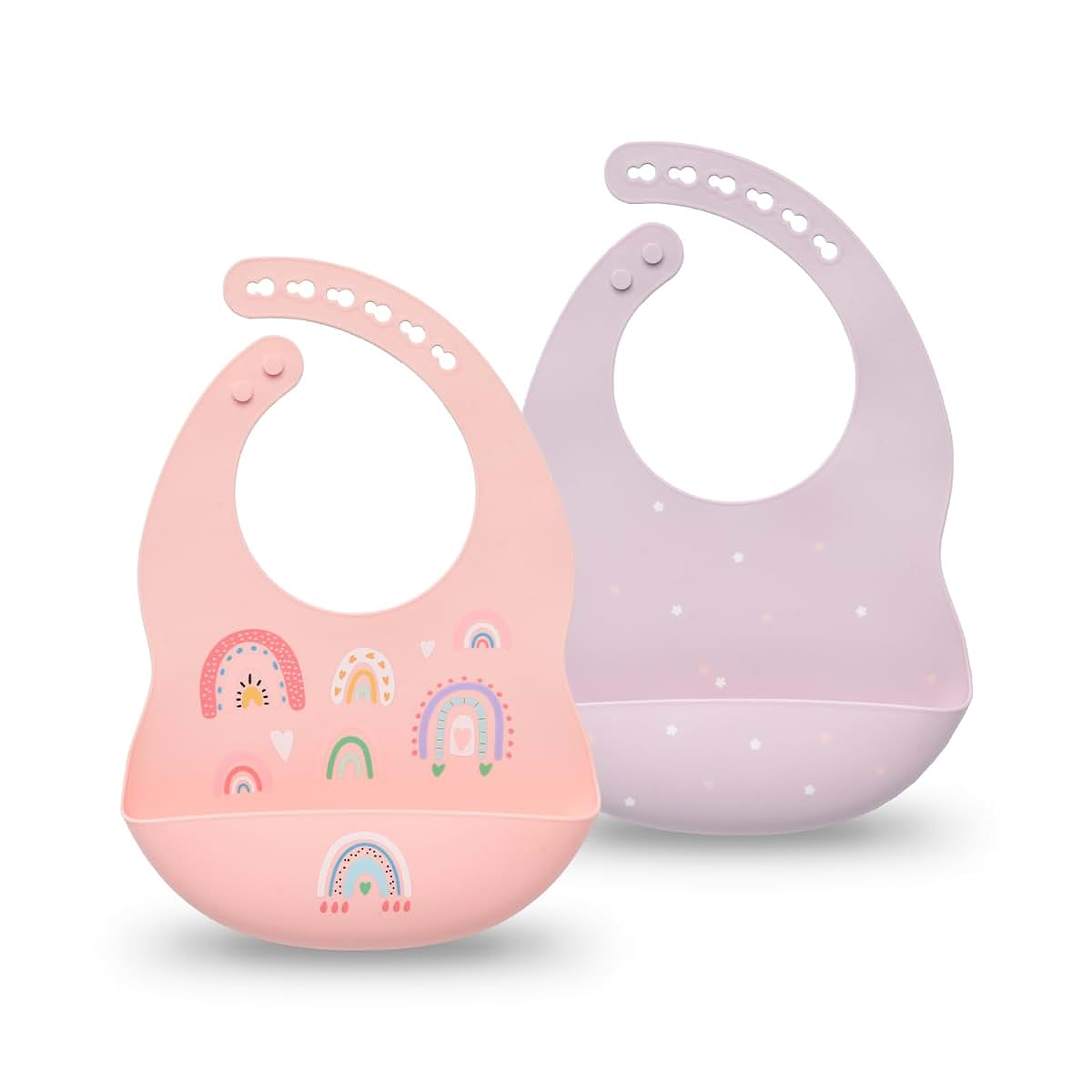 SILI FACTORY Silicone Baby Bibs 2 Sets, Adjustable Waterproof Baby Bibs