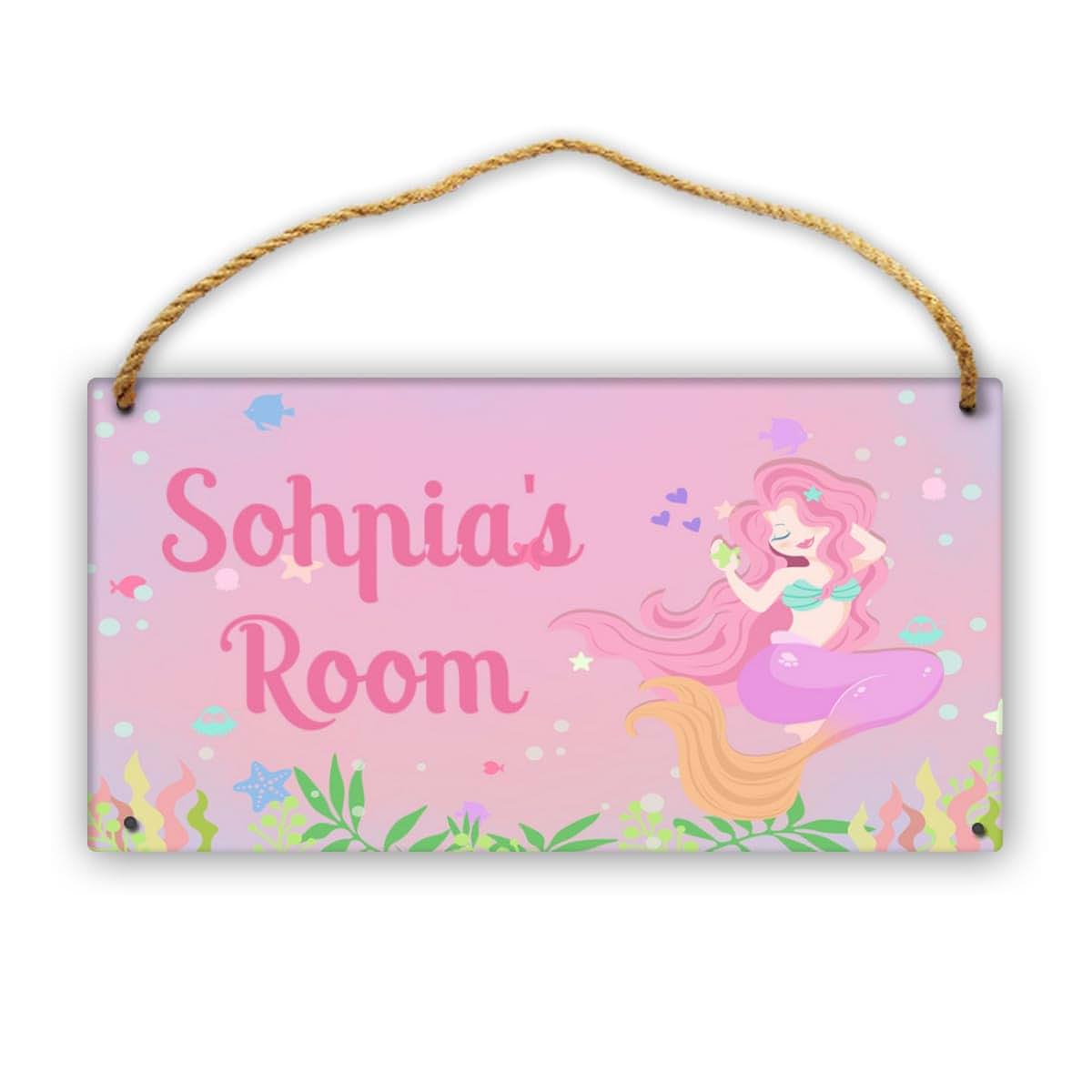 Cusdecor Personalized Mermaid Kids Room Door Sign Custom Name Wall Plaque