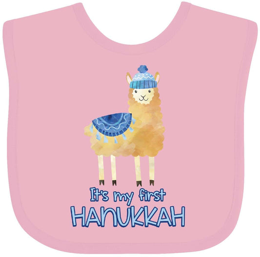 Inktastic It's My First Hanukkah Baby Bib - Festive Llama Design