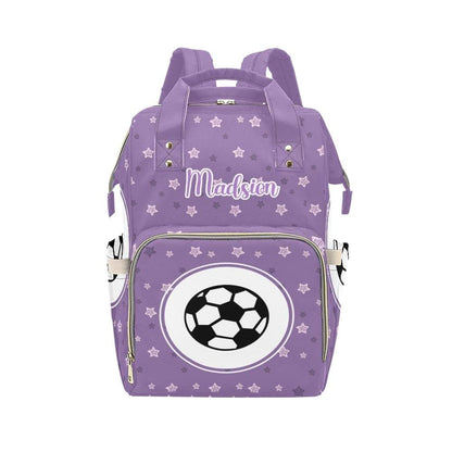 YallLocoMo Personalized Diaper Bag Backpack Name Soccer Star Purple Convenient and Durable: Waterproof