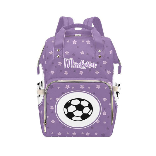YallLocoMo Personalized Diaper Bag Backpack Name Soccer Star Purple Convenient and Durable: Waterproof