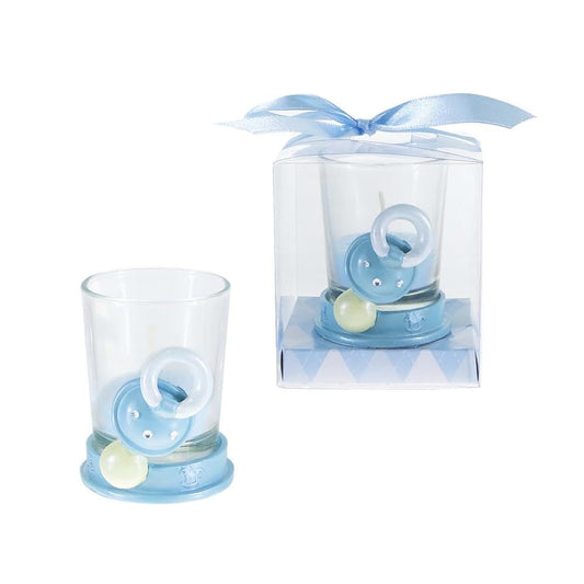 Lunaura Baby Keepsake - Set of 12 Boy Baby Pacifier with Crystals Glass Votive Candle Set Favors - Blue