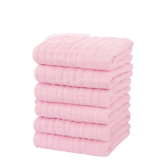 Peonita Baby Washcloths – 6 Pack Soft Muslin Cotton Face Towels for Newborn Girls – All Pink – Reusable & Gentle Baby