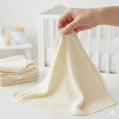 Kitikate Organic Basic 4-Pack Baby Burp Cloths – 100% Cotton, Crochet Edged (Natural) (photo 3)
