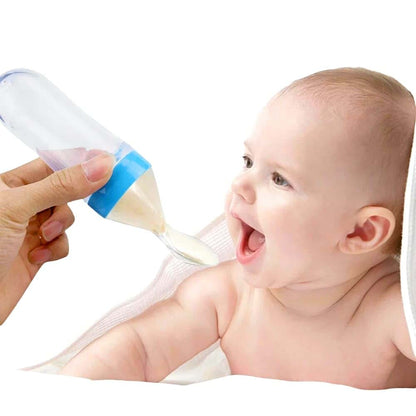 BabyOneStop Squeeze Feeding Bottle with Silicone Body and Dispenser Spoon, 90ml