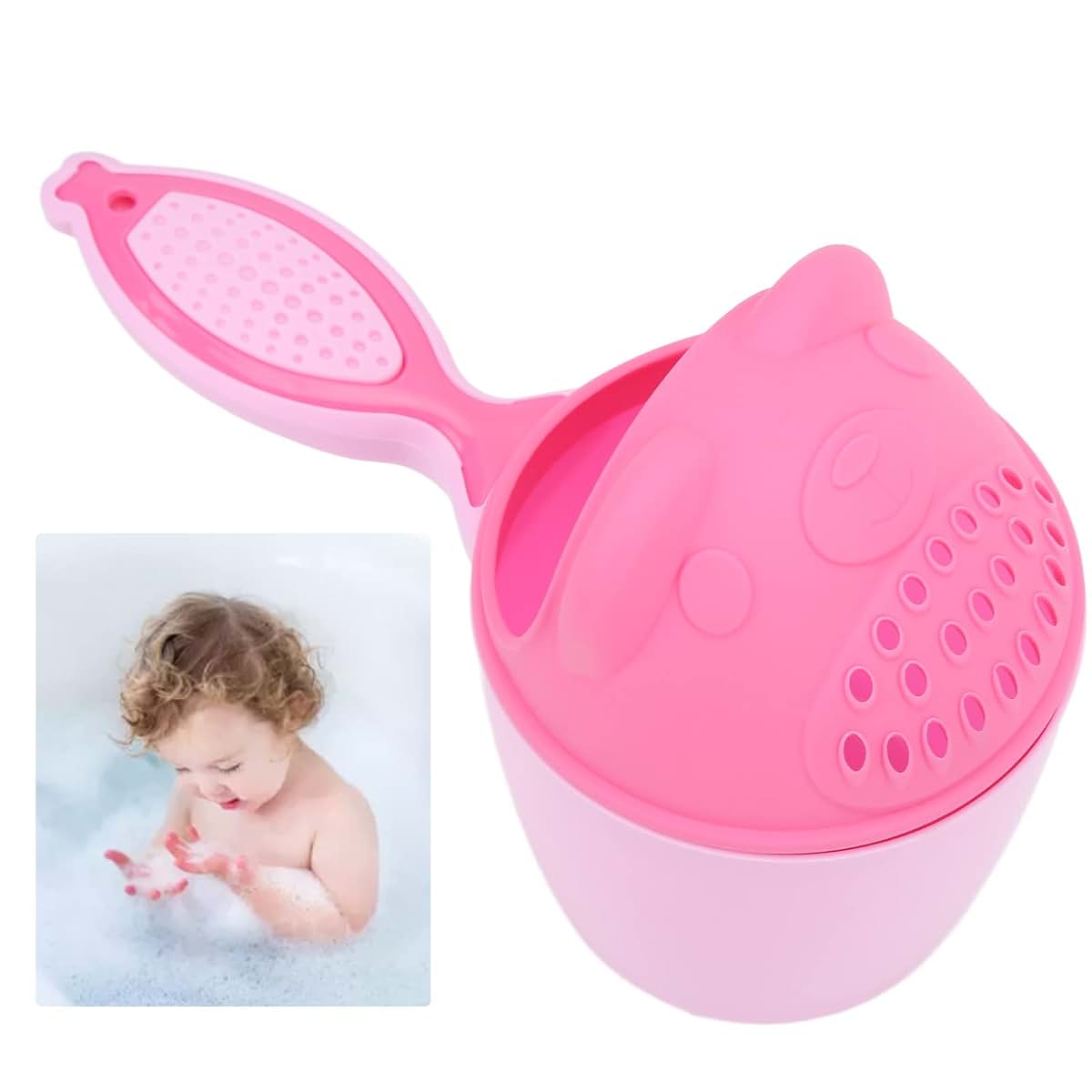 BabyOneStop Baby Waterfall Rinser Bath Cup, Pink Shampoo Rinse Cup with Filter for Bath Time
