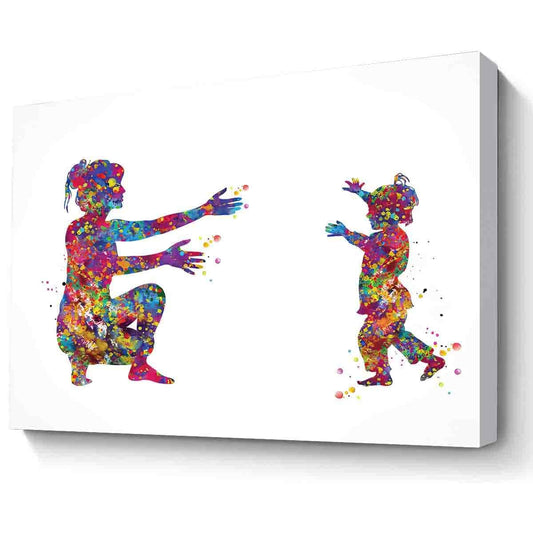 MBARE Watercolor Wall Art,Girl With Mother Watercolor Print Daughter And Parent Love Mother Children Gift Art For Kids