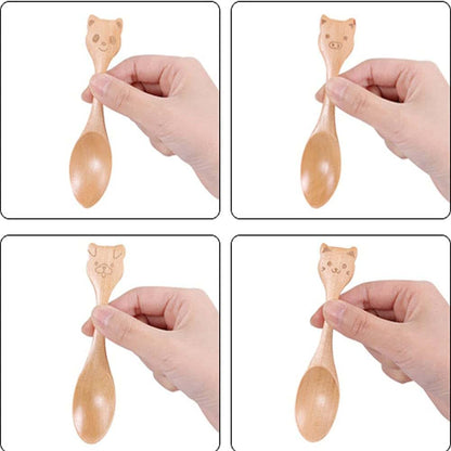 brandname Lanebudd Cartoon Cute Pattern Wooden Spoon Pig Dog Cat Panda Animal Pattern Spoon Personalized Childrens (photo 3)