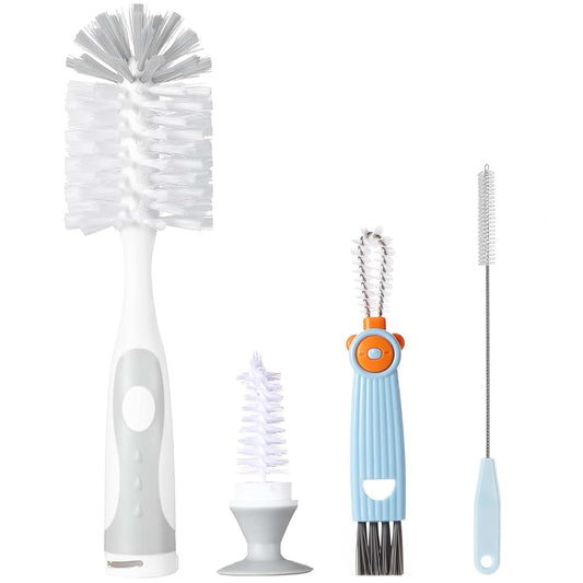 Anivona Baby Bottle Brush Set with Suction Base and Hidden Cleaner in Gray