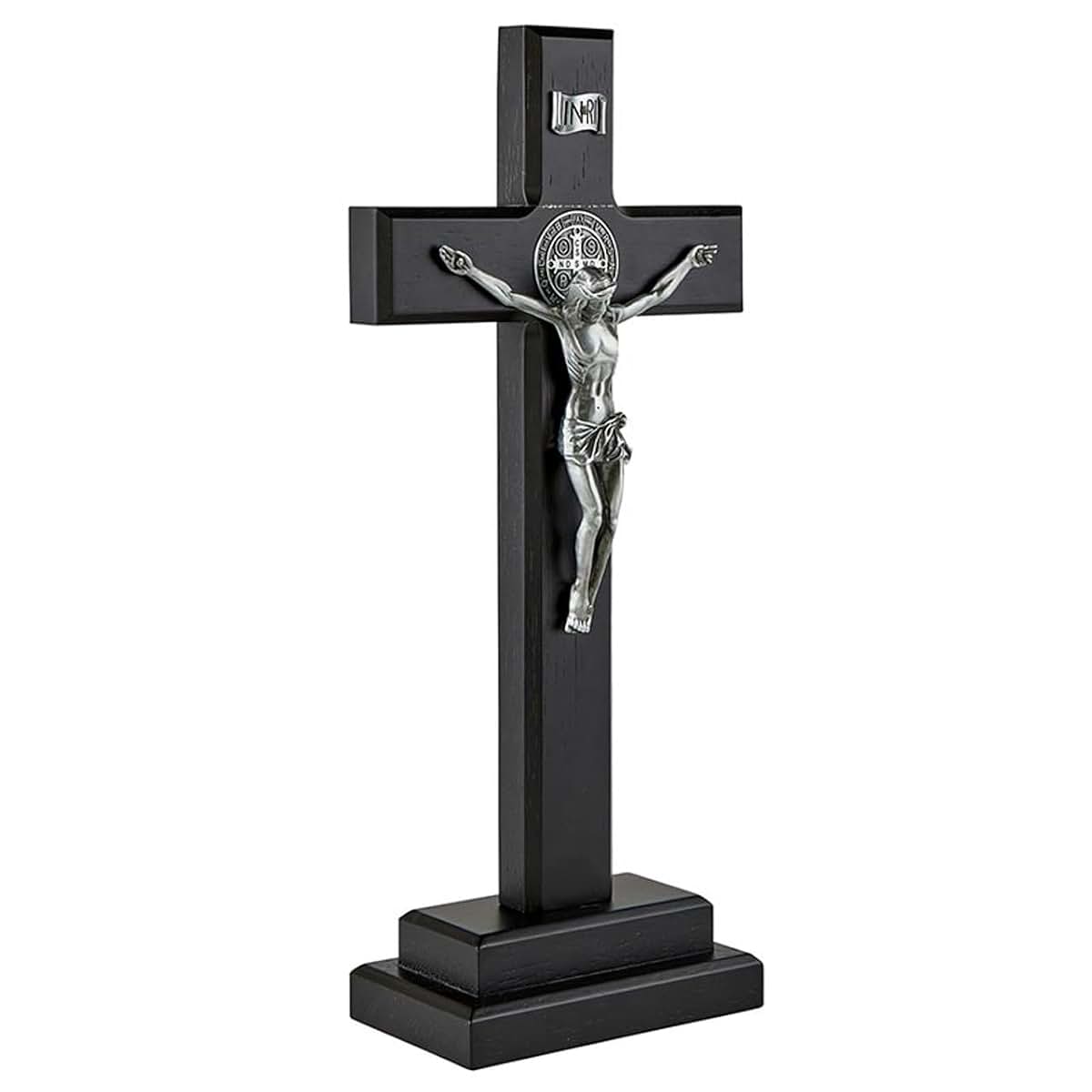 Christian Brands Saint Benedict Standing Crucifix, 13-3/4"" H, 5"" Corpus, Black