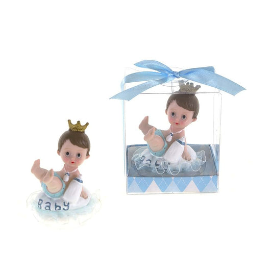 Lunaura Baby Keepsake - Set of 12 Boy Baby Wearing a Crown with Bottle Favors Blue