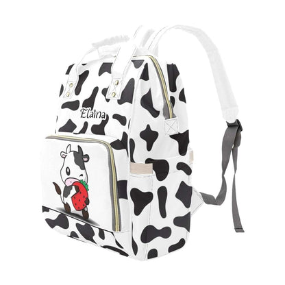 YallLocoMo Personalized Diaper Bag Backpack Name Cute Strawberry Cow Multifunction Travel Backpack Nappy Bag Daypack (photo 4)