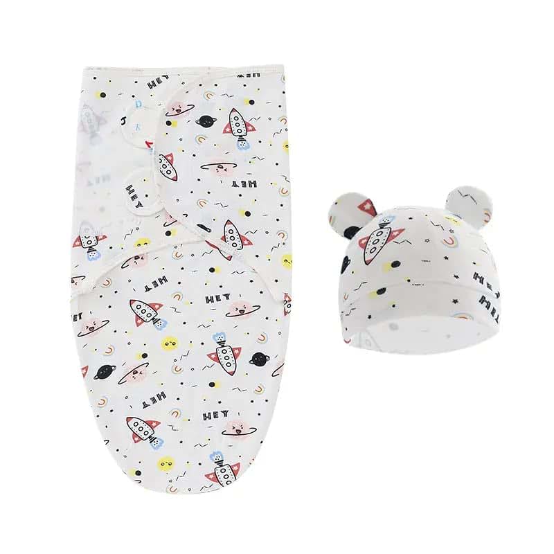 Yummy Baby Products Infant Swaddle with Hat, Light Weight and Easy to Use, Made of 100% Extra Soft Cotton, Perfect for
