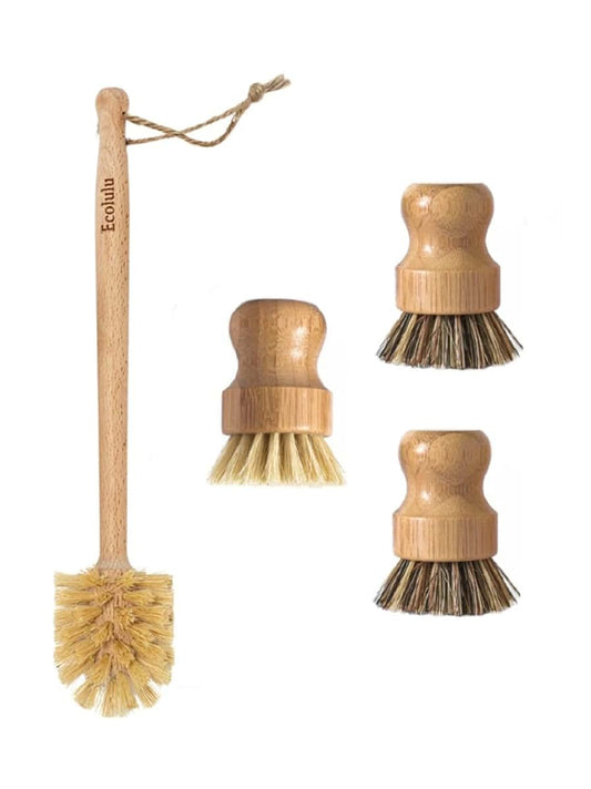 Ecolulu - Zero Waste Eco-friendly Products ECOLULU Bamboo Dish Brush Set & Wood Bottle Brush for Wide Mouth Bottles