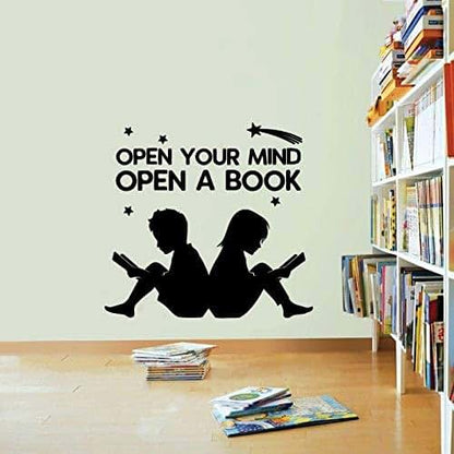 All Things Valuable Open Your Mind Open A Book - Motivational Quote for Kids Study Room Vinyl Wall Art Wall Sticker