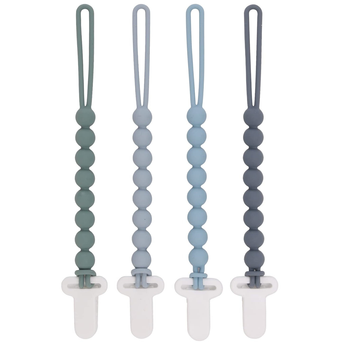 Silicone Pacifier Clip 4-Pack with One-Piece Beads - Grey