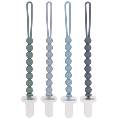 Silicone Pacifier Clip 4-Pack with One-Piece Beads - Grey