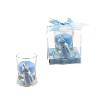 Lunaura Baby Keepsake - Set of 12 Boy Baby Bottle Glass Votive Candle Set Favors - Blue