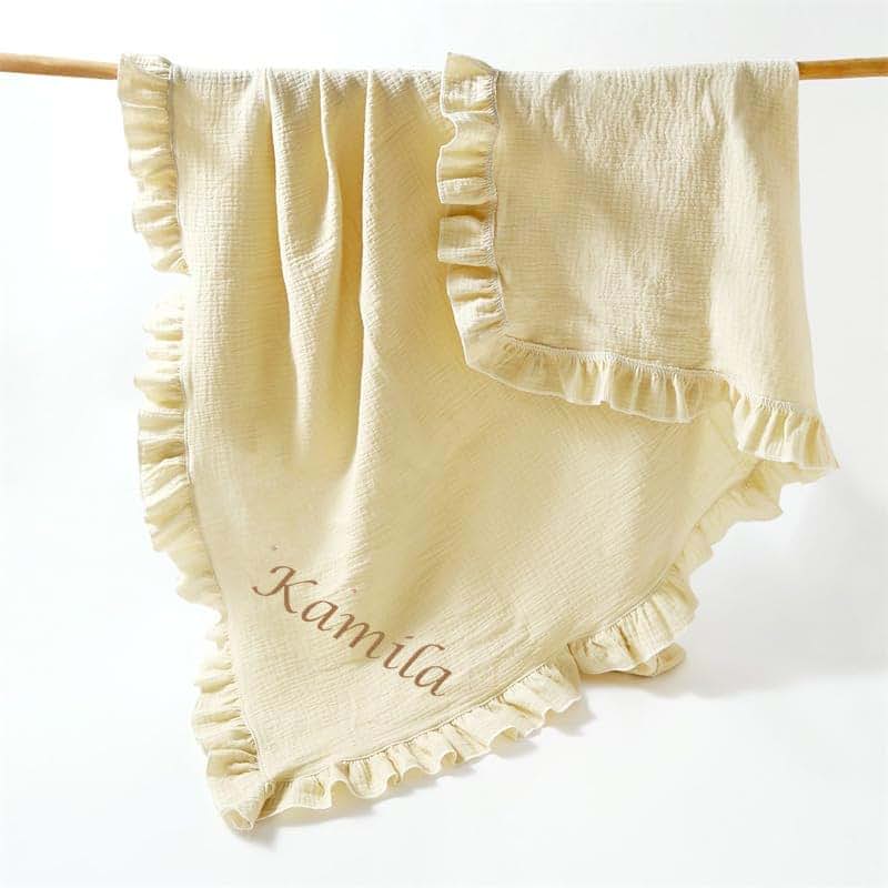 ZoikoM Ruffle Blanket Customize Baby Name Baby Blanket Personalized Baby Comforter Cotton Infant Blanket Swaddle Bath