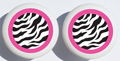 Presto Wall Decals Pink and Black Zebra Print Ceramic Cabinet Knobs (Set of Two)