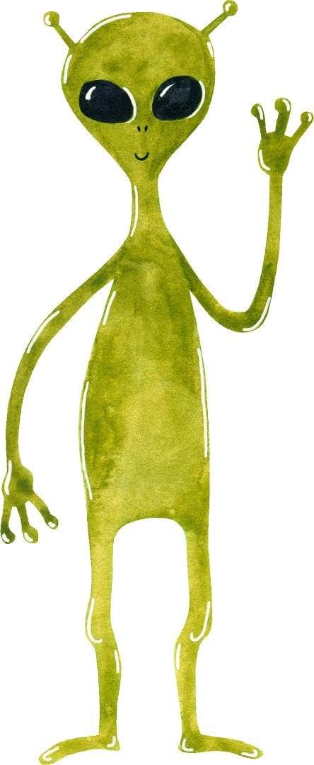 Stickit Graphix Watercolor Green Alien Wall Decal Kids Room Nursery UFO Outer Space Extraterrestrial Removable Wall