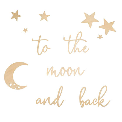 Lintran Wooden 3D Wall Quote Decor - 'To The Moon And Back' With Moon And Stars Set - Unique Wall Decoration For