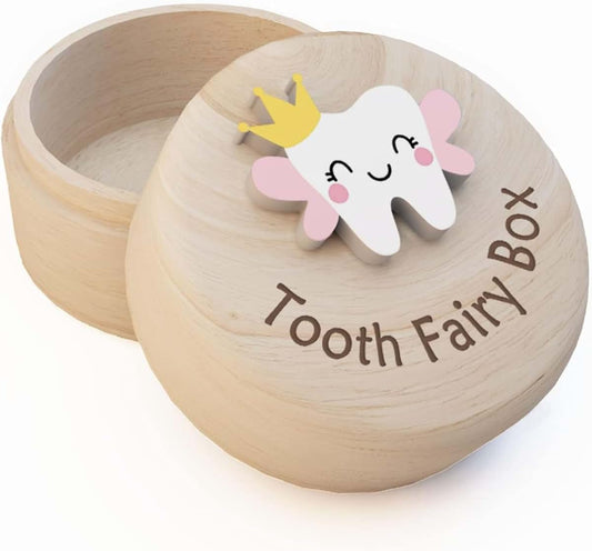 FLHRSM Tooth Fairy Tooth Holder, Tooth Fairy Gifts Box for Girls Boys, First Milk Teeth Loss Boxes, Cute Carved Wooden
