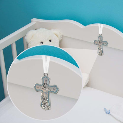 Elskandi Crib Cross God Bless This Baby Boy Nursery Decoration