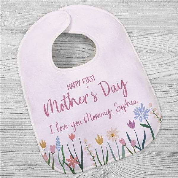 Personalization Universe Floral First Mother's Day Personalized Baby Bib (photo 2)