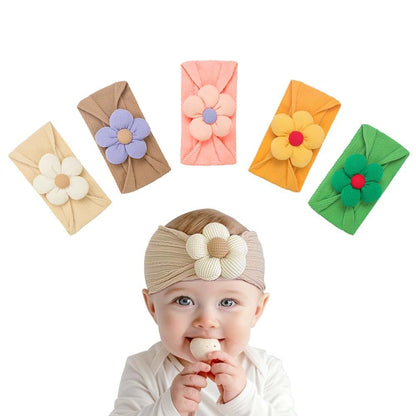 5 Pcs Baby Flower Headbands Set - Soft Nylon Hair Accessories for Newborn Girls