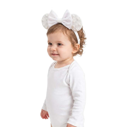 Mouse Ear Hair Bow Headband Adjustable Velvet with Beadings for Baby Girls