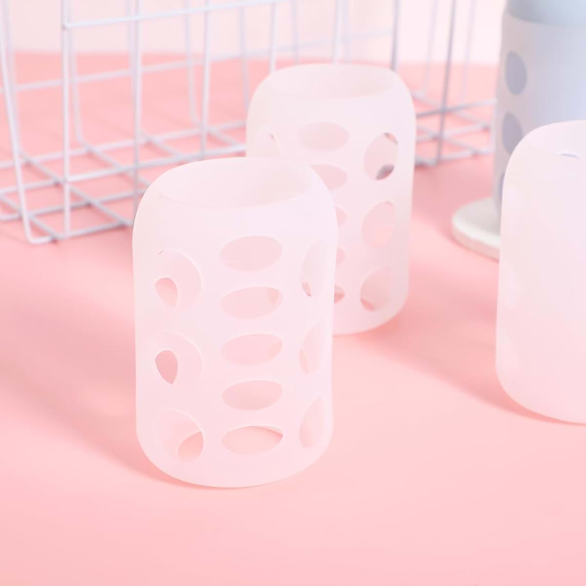 Showeroro 4 Pack Baby Bottle Sleeves Silicone Cover With Hollow Scale Design