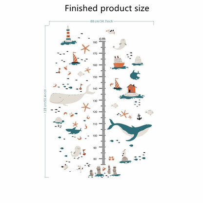 Condessacity Watercolor Ocean Fish Height Chart Wall Stickers