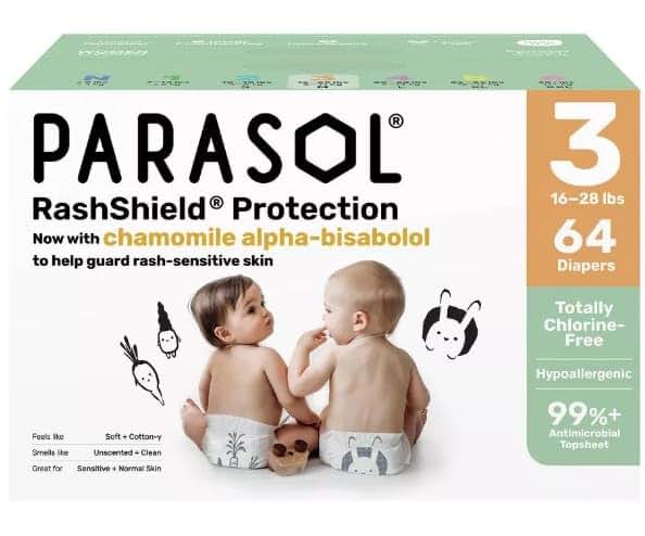 para+sol Baby Diapers Size 3, RashShield Protection, Soft & Breathable, 64 Count