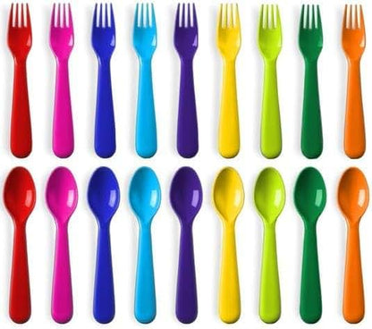 PLASKIDY Toddler Utensils Set Of 18 Plastic Kids Cutlery