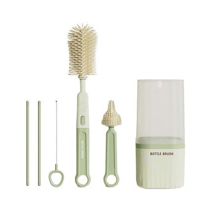 GIBENUO Silicone Bottle Brush Set with Nipple and Straw Brush, Drying Rack and Storage Box, Green