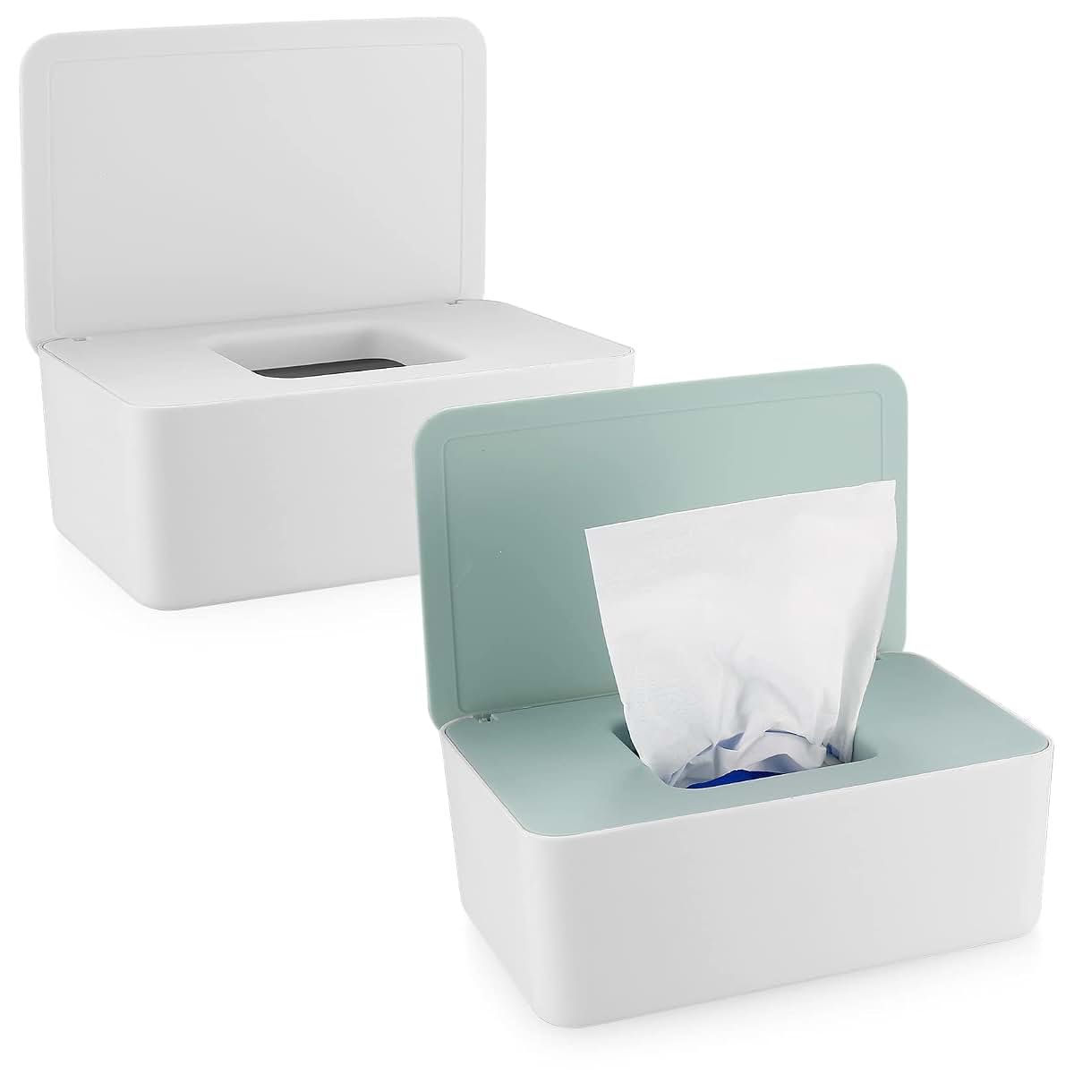XhjzgcTech 2Pcs Diaper Wipes Dispenser, Refillable Wipe Container, Keep Wipes Fresh