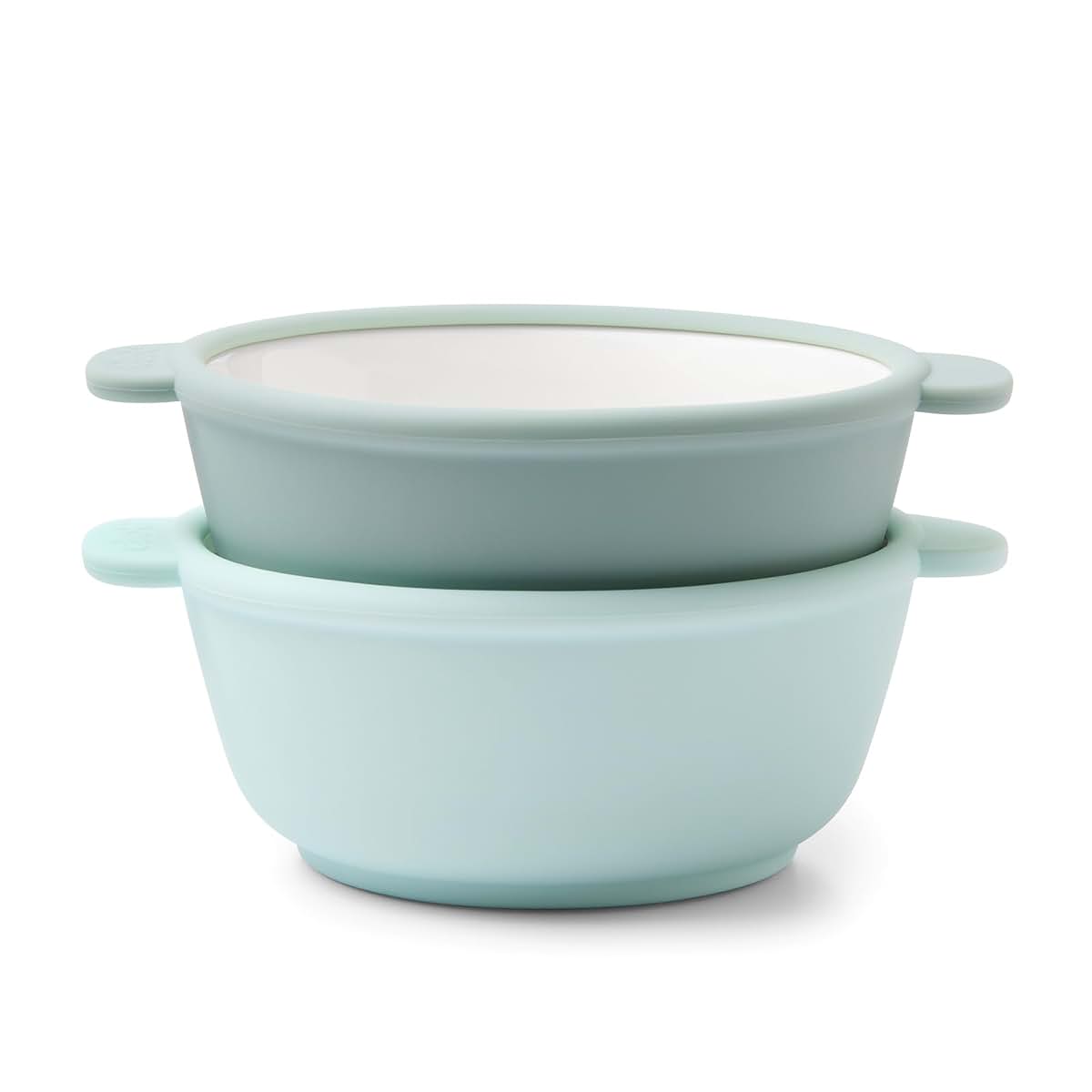 Ello Clean Start Ceramic Toddler Bowls with Silicone Sleeves 2 Pack Dewdrop