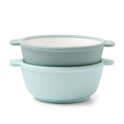 Ello Clean Start Ceramic Toddler Bowls with Silicone Sleeves 2 Pack Dewdrop