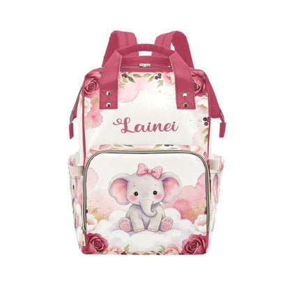 NZOOHY Pink Floral Elephant Personalized Diaper Bag Backpack Custom Name Large Capacity Diaper Backpack Travel Daypack