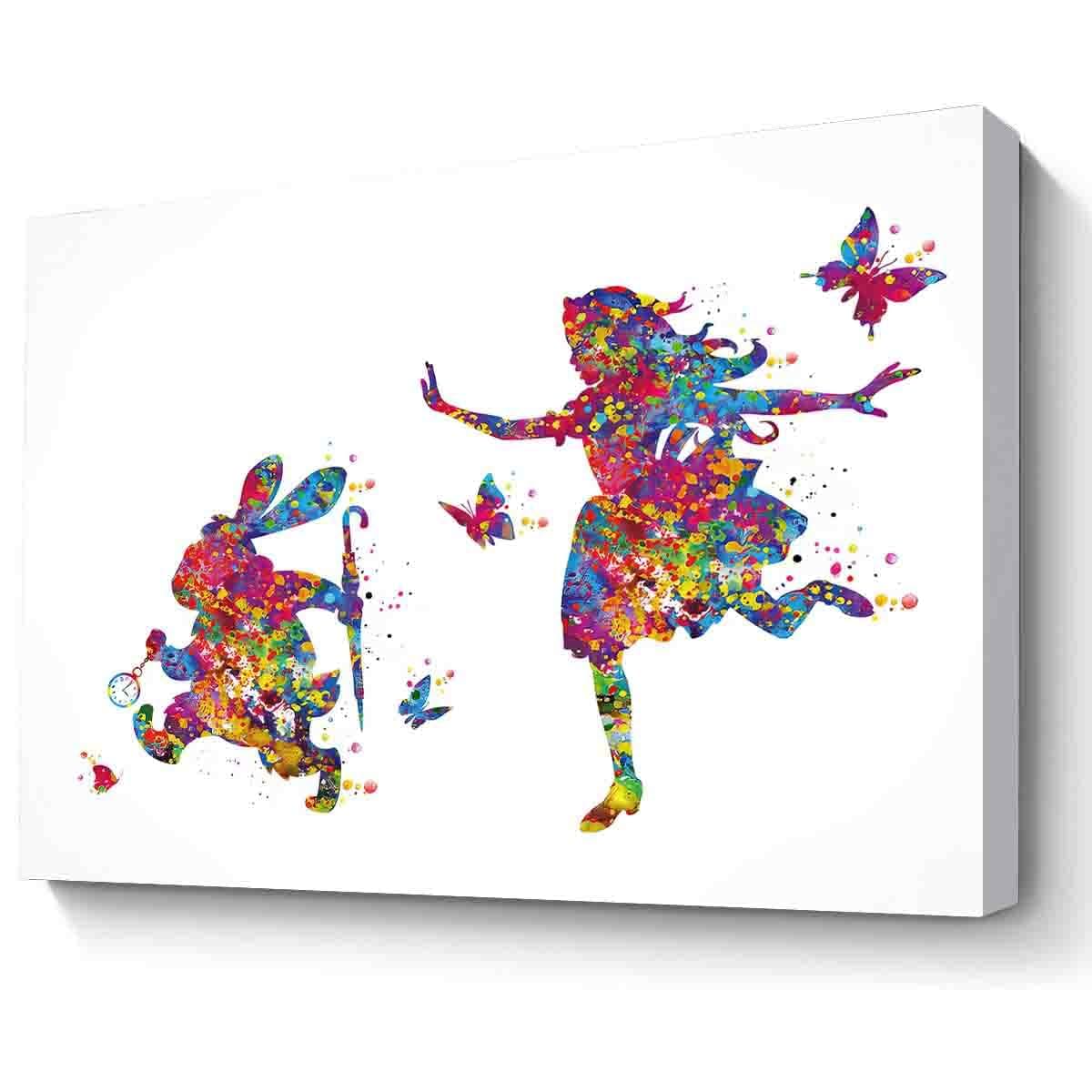 Mbare Watercolor Rabbit And Butterfly Wall Art Print With Frame