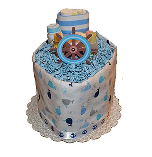 CSM Diaper Cake Nautical Diaper Cake, Whale Theme Diaper Cake, Nautical Sail Boat Diaper Cake - Baby Shower