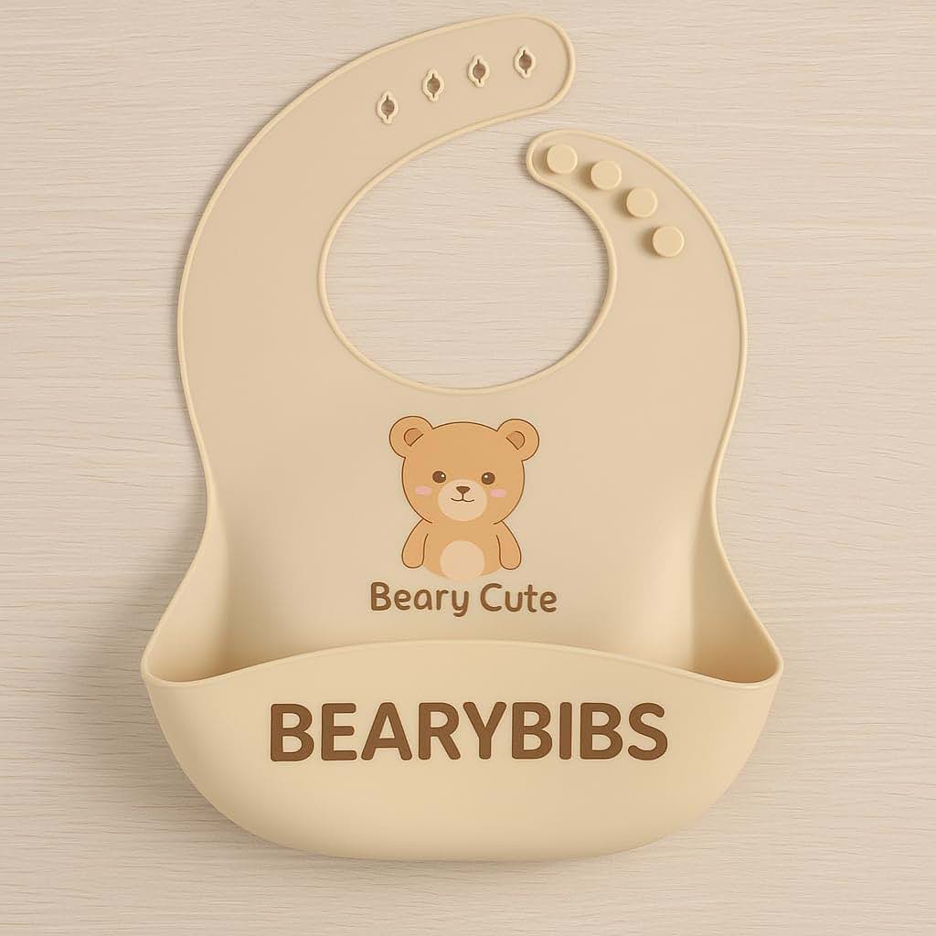 BearyBibs Premium Silicone Baby Bib With Food Catcher Pocket, Adjustable 6 To 36 Months