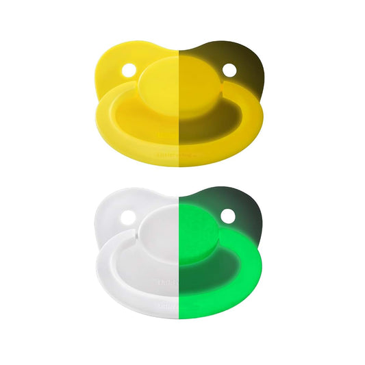 LittleForBig BigShield Gen-1 Night Glow Pacifier 2-Pack, White/Yellow