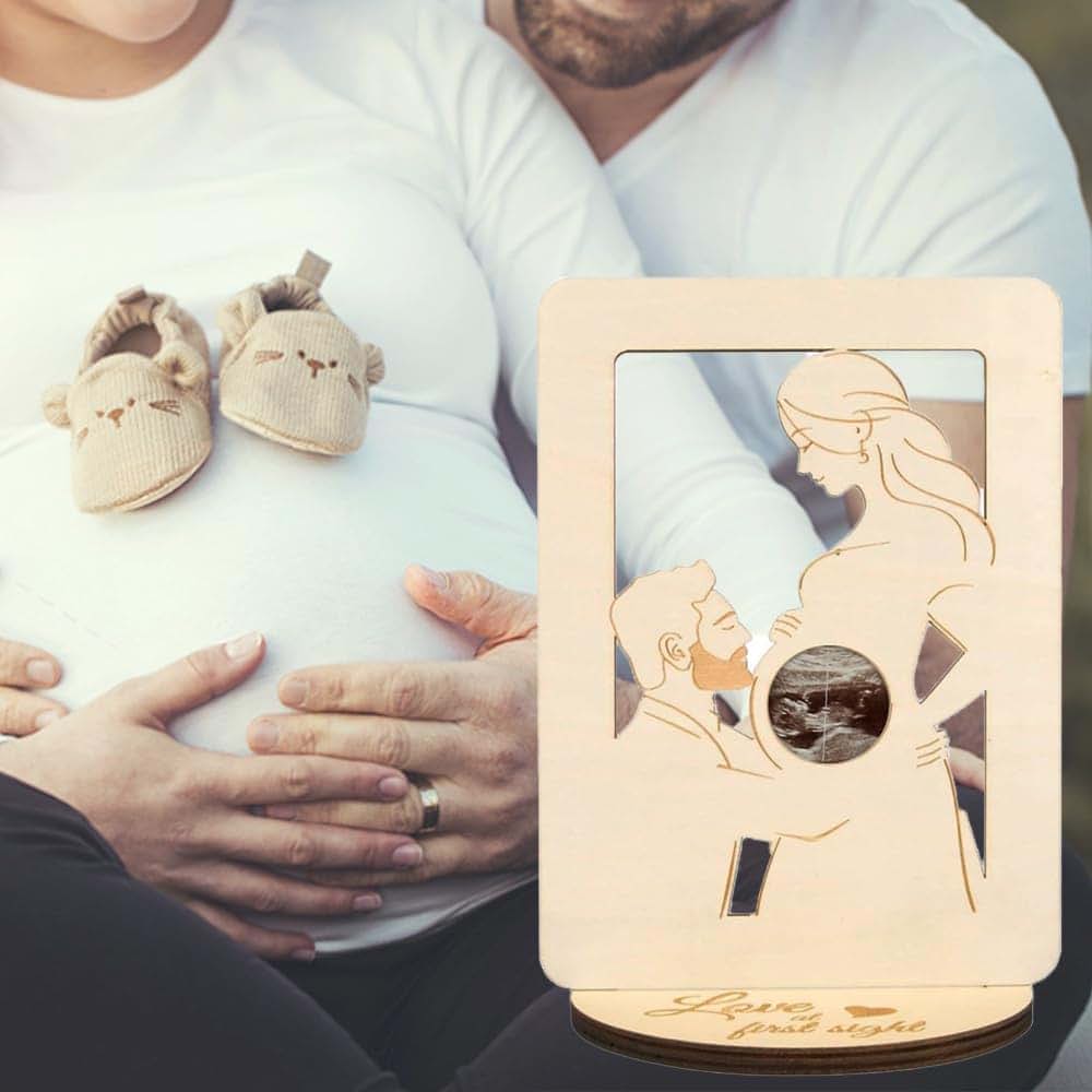 BEMAXYE Baby Ultrasound Photo Wooden Frame for Pregnant Women, 9x7 Inch Pregnancy Announcement Gift (B)