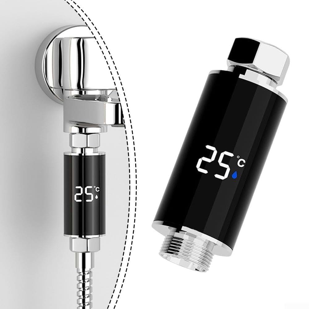 BabyOneStop LED Temperature Indicator Shower Head with Real-Time Display, Black and Silver