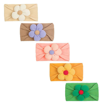 5 Pcs Baby Flower Headbands Set - Soft Nylon Hair Accessories for Newborn Girls